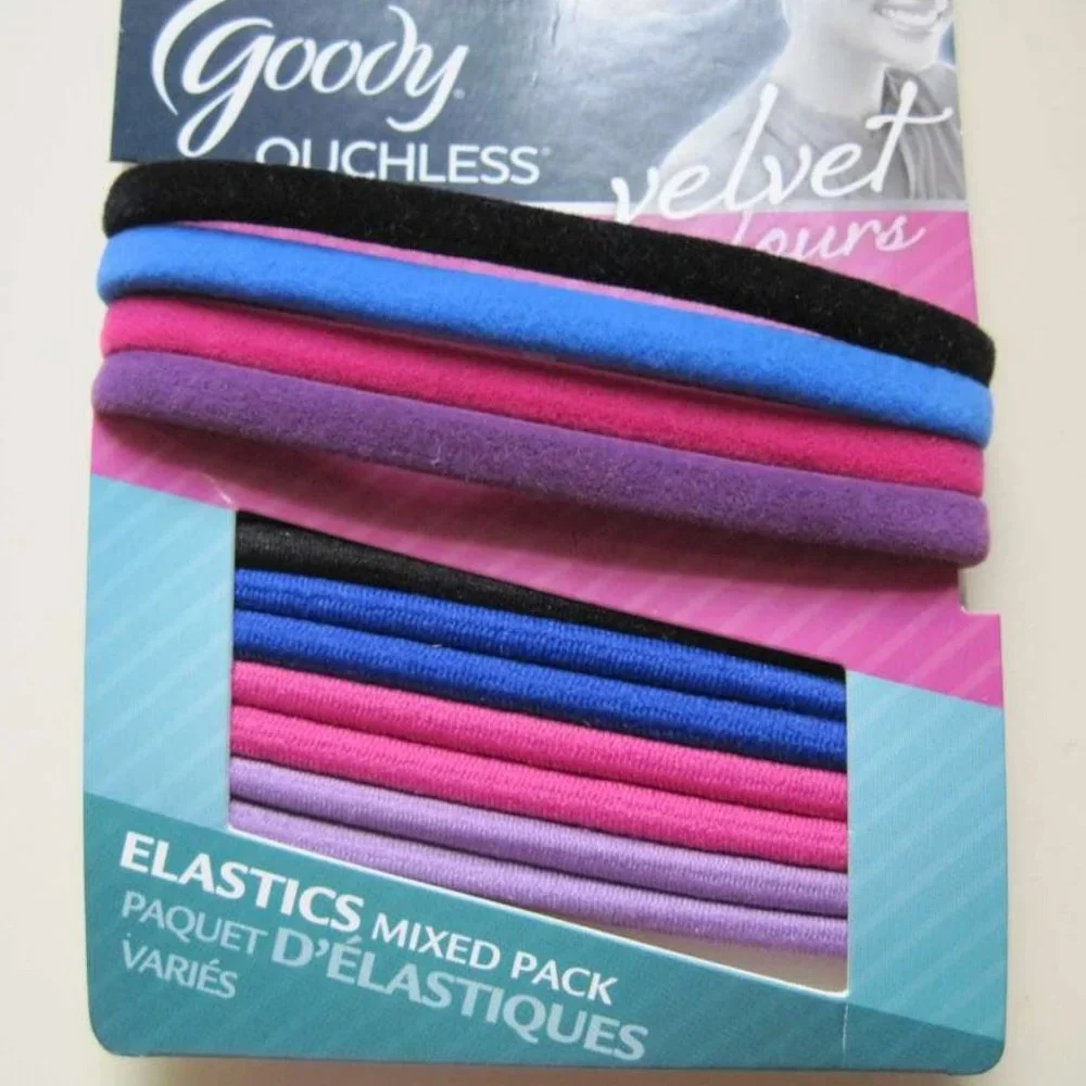 12 Goody Ouchless 4 Velvet Mixed Pack Elastic Hair Band Ponytailers Pink Purple